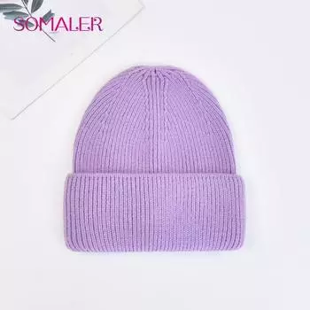 SOMALER зимние женские вязаные шапки, шапка-бини из австралийской шерсти для женщин, широкие манжеты, шапки с черепом, лыжные шапки серый