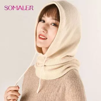 SOMALER, зимний шерстяной шарф, шапка для женщин, теплая шаль, теплая шапка для девочек, вязаная шапка, шарфы, цельные шапки