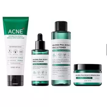 SOME BY MI AHA.BHA.PHA 30-дневный чудо-тоник 150 мл | Прозрачная пенка Miracle Acne 100 мл | Чудо-крем 60г| Чудо-сыворотка 50мл