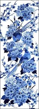 Someno Anbo Tenugui Hand Towel Four Seasons Flowers and Birds on a White Navy Authentic Made in 35cm x 100cm Sometsuke (Dyeing) Background Blue,