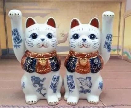 Sometsuke удачи счастливый кот размер руки размер руки Набор из 2 [Благоприятный орнамент/манящий кот] (прямо вверх, 4.5) (влево вверх, 4.5) белый