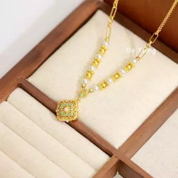 Song Yun Sihe Ruyi Pearl Necklace Girls Gold Store Same Bracelet to Give Mom Classy Ornament High Version Original Song Rhyme Four Ruyi Pearl Necklace