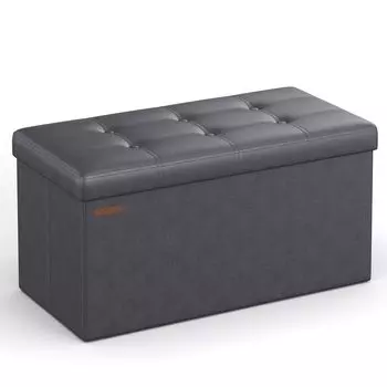 SONGMICS Mazie Collection Складной пуф для хранения 300 кг Вес Табурет для гостиной Синтетический 76 см LSF040G01 - Скамейка, Вместимость, Подставка для ног/Место для хранения, серый