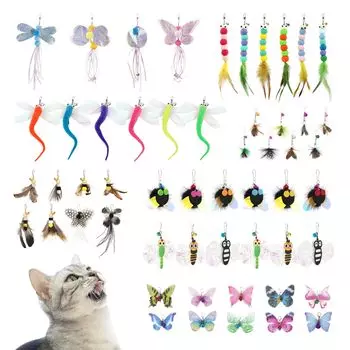 SONGWAY Игрушка для кошек, насекомое, мяч для кошек, летающая игрушка для насекомых, большая коллекция из 52 сменных насекомых, коробка для хранения в комплекте