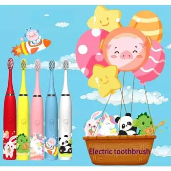 Звуковая электрическая зубная щетка для детей с мультяшным рисунком, со сменной головкой, ультразвуковая, водонепроницаемая, IPX6, перезаряжаемая, таймер для очистки