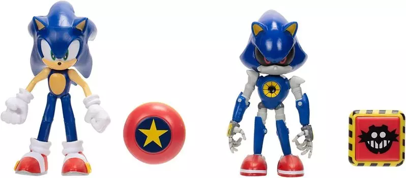 SONIC THE HEDGEHOG шарнирные фигурки с классическим Соником и современными аксессуарами Metal Sonic и Shield 4 дюйма 2 шт. в упаковке