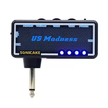 SONICAKE Мини-гитарный усилитель для наушников с зарядкой через USB, встроенный эффект Chorus US Madness, синий