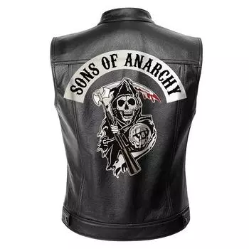 Sons of Anarchy Кожаная куртка Жилет Мужские мотоциклетные весенние куртки SOA Punk Черный жилет Motorrad XXL чёрный