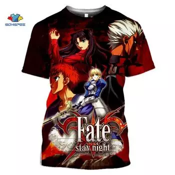 SONSPEE Fate Stay Night футболка с 3d принтом, повседневные футболки Fate Zero с коротким рукавом, аниме, Harajuku, летний топ, мужская и женская одежда для спортзала XXL