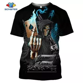 SONSPEE футболка с 3D принтом «Ужасный череп и лопаты», модная уличная футболка унисекс с короткими рукавами, летние свободные детские футболки с круглым вырезом 2022 г. XXL