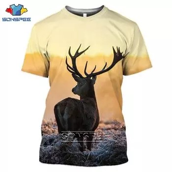 Sonspee Летняя футболка с изображением лося и головы оленя для охоты в джунглях для мужчин и женщин с 3D принтом Harajuku Oversize Повседневная футболка с короткими рукавами и круглым вырезом