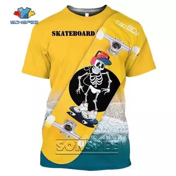 SONSPEE, летняя крутая мужская футболка с 3D принтом черепа, скейтборда, модная трендовая футболка с короткими рукавами, индивидуальная дышащая футболка большого размера 6XL