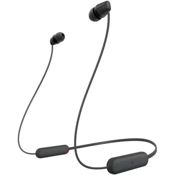 Sony Wireless Bluetooth Battery IPX4 Water DSEE Small WI-C100 Earbuds, Compatible, 25-Hour Life, Resistant, Enabled, Black, WI-C100 BZ, чёрный