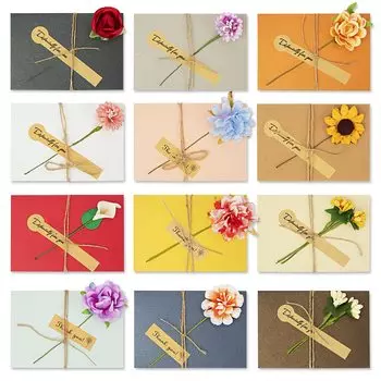 Сообщение Мини Спасибо Поздравление Ручной Работы Искусственный 12 Конверт Наклейка Конверт Милый Поздравительный Набор Подарков [TEMLUM] Карточка, Карточка, Букет, Карточка,