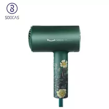 SOOCAS H5 Анионовый фен 1800 Вт Профессиональный фен из алюминиевого сплава Мощный электрический фен Оригинальная вилка европейского стандарта Vangogh with EU plug зелёный