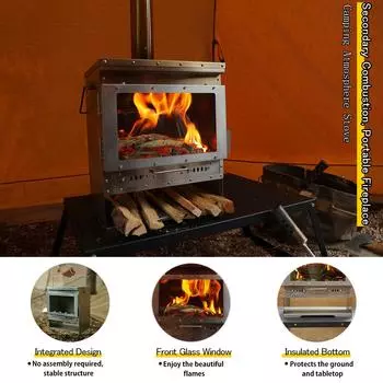Soomloom Нержавеющая сталь Открытый Кемпинг Камин Портативный Вторичный Топка Дровяная Печь Дровяной Обогреватель Для Уютных Приключений светло-серый