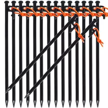 Soomloom Steel Solid Tent Peg Take 30CM Camping Equipment 1 Set of 8 Set of 16 Pieces Black Set of 16 Pieces with Storage Case Pieces/1 (30cm