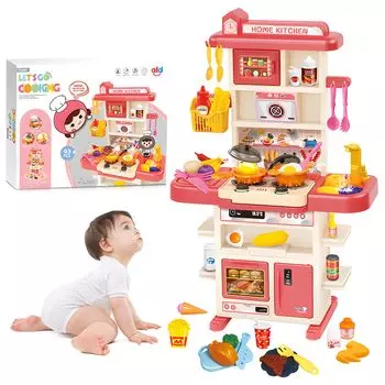 SOONALL Play Kitchen Set Toy ABS Real Spray Real Cooking Sounds Music Box 43 Piece Set Indoor Steam Rotten Play Spray Cooking Utensil Kitchen