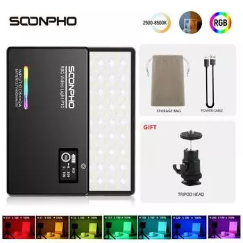 SOONPHO P10 8 Вт Mini RGB светодиодный видеоофисный светильник 4000 мАч зум-освещение фотографическое освещение яркий заполняющий свет для видеоблогов чёрный