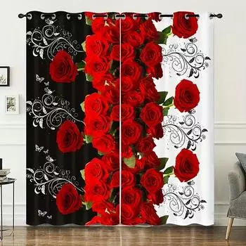 Соответствие цветов романтическая цветочная роза занавеска ткань волокно мода принт занавеска спальня кухня гостиная домашний декор 2 панели W55 X H120cm X 2&HOOK