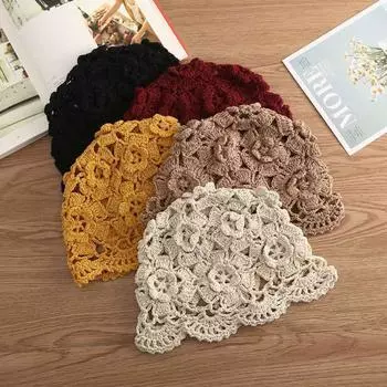 Соответствующая шапка-косынка, вязаная крючком женская шапка, вязаная вручную шерстяная шапка в корейском стиле жёлтый