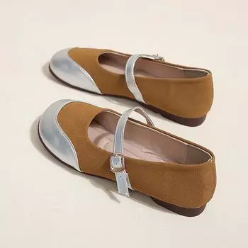 Соответствующий ремень с пряжкой из одного слова, женская обувь Mazhen 2025 года, весна-осень, новая корейская версия, удобные повседневные туфли на плоской подошве 35 серебряный