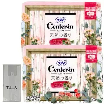 Sophie Center в компактном флаконе с натуральным цветочным ароматом, специально для дневного использования, с крыльями, 16 листов салфеток x 2 пакета, всего 32 салфетки, бонус включен