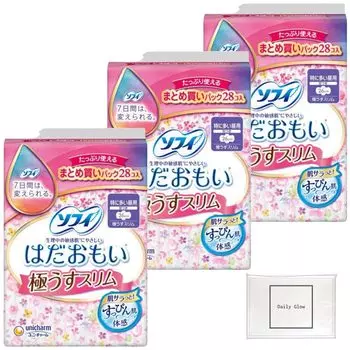 Sophie Hadaomoi Extremely Thin Slim Especially for daytime use Wings 26 cm 28 pieces x 3 DailyGlow original tissue included Unicharm Sanitary napkins