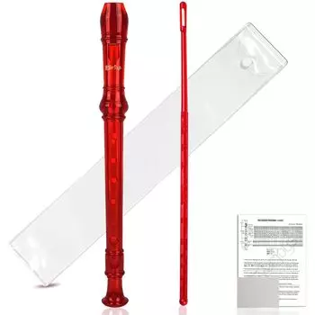 Soprano German style C removable set of ABS crystal music recorder cleaning fingering transparent red recorder, key, 8-hole flute, 3, (with stick,