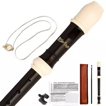 Soprano Recorder ABS Resin German Style Luxury Harp C Tone 8 Hole Flute Detachable Set of 3 with Cleaning Fingering Finger Fall Prevention Leather