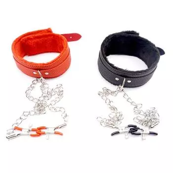 Соски, зажим для груди, кожаное ожерелье, снаряжение для бондажа, БДСМ, металлическая цепь и зажим, секс-игрушка для игр для взрослых, инструменты SM
