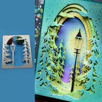 Сосна и уличный фонарь, металлические стальные трафареты, трафареты для скрапбукинга, ремесленные штампы, 3D DIY, изготовление фестивальных карт серебряный