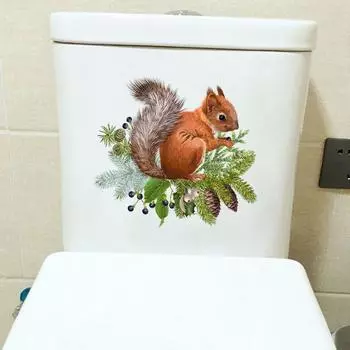 Сосновая ветка белка ванная туалет водонепроницаемые наклейки на стену смешные наклейки на сиденье унитаза украшения белый