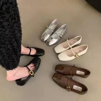 Сотни пар однотонных туфель с одним ремешком, серебристые женские туфли, летние туфли в стиле ретро «Мэри Джейн», туфли на плоской подошве 35 коричневый