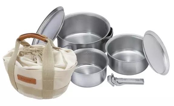 SOTO Набор кастрюль из нержавеющей стали японского производства, толстые и универсальные, легко моются, кастрюля из нержавеющей стали в форме змеи, набор бесплатных пакетов GORA, ограниченный размер 1,8 мм (высокая температура серебряный