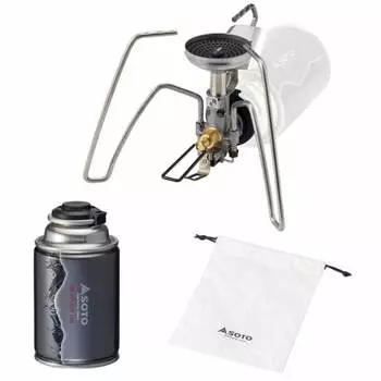 SOTO Made in Japan Single Burner Equipped with Micro Regulator (High Firepower and Wind Resistant) CB Can Lightweight Compact Storage Pouch Included H