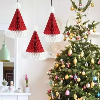 Сотовый шар Рождественская шапка Украшение на елку Фонарь Бумажный цветок Подвеска Сцена Макет Рождественские украшения