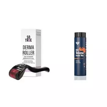Sotrue Derma Roller для роста волос 0,5 мм с 540 титановыми иглами и пудрой-воском для придания объема бороде и волосам 20 г