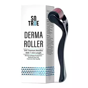 Sotrue Derma Roller для роста волос 1 мм с 540 титановыми иглами | Восстанавливает поврежденные волосы, активирует волосяные фолликулы | Против выпадения и утолщения волос 1mm чёрный