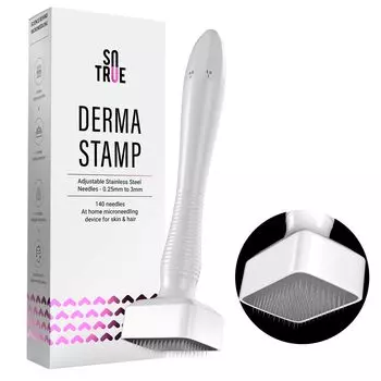 Sotrue Derma Stamp для роста волос | Регулируемые иглы от 0,25 мм до 3 мм | 140 Microneedling Stamp для восстановления кожи, лица, волос и роста бороды Pack of 1 белый