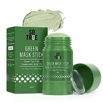Sotrue Green Tea Cleansing Mask Stick для лица | Сделано в Индии | Для черных точек и контроля жирности | Очищающая твердая глиняная детокс-грязевая маска с гиалуроновой кислотой 40 g