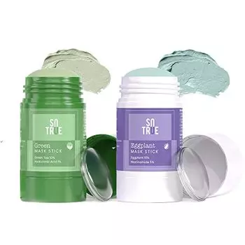 Sotrue Green Tea Cleansing Mask Stick и Bakplant Mask Stick для лица | Для черных точек, контроля жирности, против акне и против старения | Очищающая глина для детоксикации Pack of 2