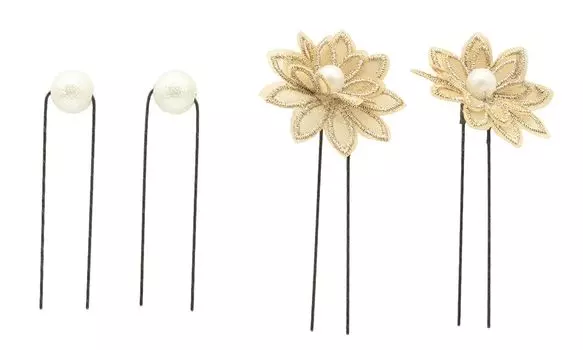 Soubien Hair Ornament Flower Fake Pearl Lace 4 Piece Set Yukata Furisode Coming of Age Ceremony Graduation Ceremony Hakama Arrangement C Gold