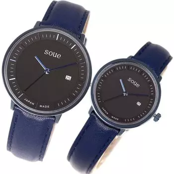 soue Pair Watch A Basics Pair Watch Ladies Pair Couple 38 мм x 30 мм Кожаный ремень Кожаный ремешок Синий Черный циферблат [SOUE] Мужские чёрный