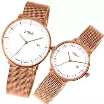 soue Pair Watch A Basics Pair Watch Pair Couple 38mm x 30mm Size Stainless Steel Mesh Band Pink Gold White Dial [SOUE] Women s Men s чёрный