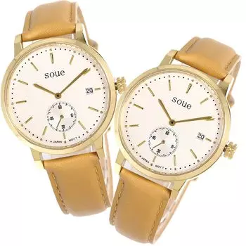 SOUE Pair Watch Classics Pair Watch Ladies Pair Couple 38mm Size Leather Belt Leather Band Camel Gold Ivory Dial [SOUE] Mens чёрный
