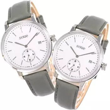 SOUE Pair Watch Classics Pair Watch Pair Couple 38 мм Размер кожаный ремень кожаный ремешок серый серебристый циферблат [SOUE] Женские мужские кремово-белые