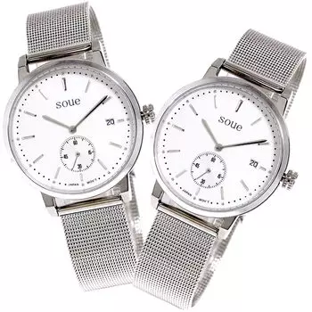 SOUE Pair Watch Classics Pair Watch Pair Couple 38 мм Размер Нержавеющая сталь Ремешок Сетчатый ремешок Серебряный циферблат [SOUE] Женские Мужские Кремово-белые