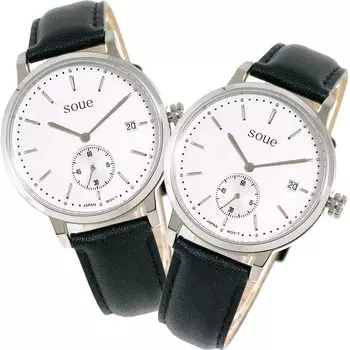 SOUE Pair Watch Classics Pair Watch Pair Couple 38mm Size Leather Belt Leather Band Black Silver [SOUE] Womens Mens чёрный