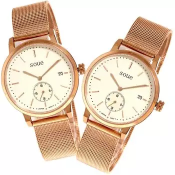 SOUE Pair Watch Classics Pair Watch Pair Couple 38 мм Размер Нержавеющая сталь Ремешок Сетчатый ремешок Розовое золото Цвет слоновой кости [SOUE] Женские Мужские чёрный